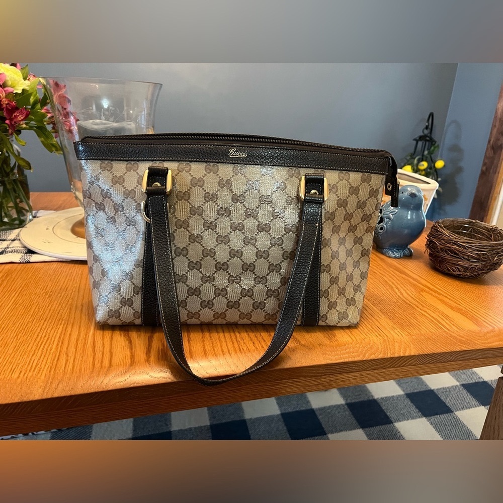 Gucci Small Crystal Canvas Zip Satchel